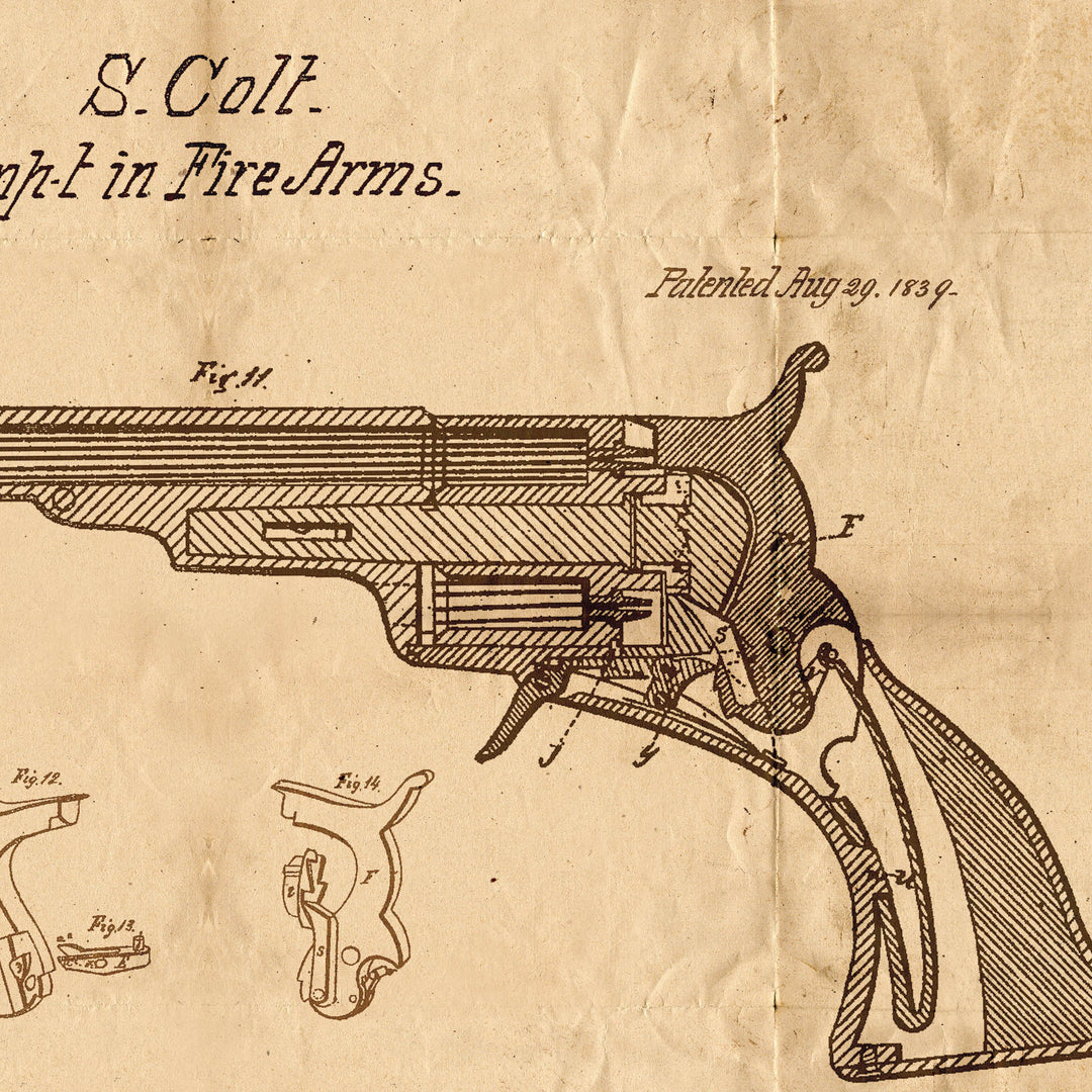 1839 Colt Fire Arm Patent Pended Retro Poster - 36" x 24"