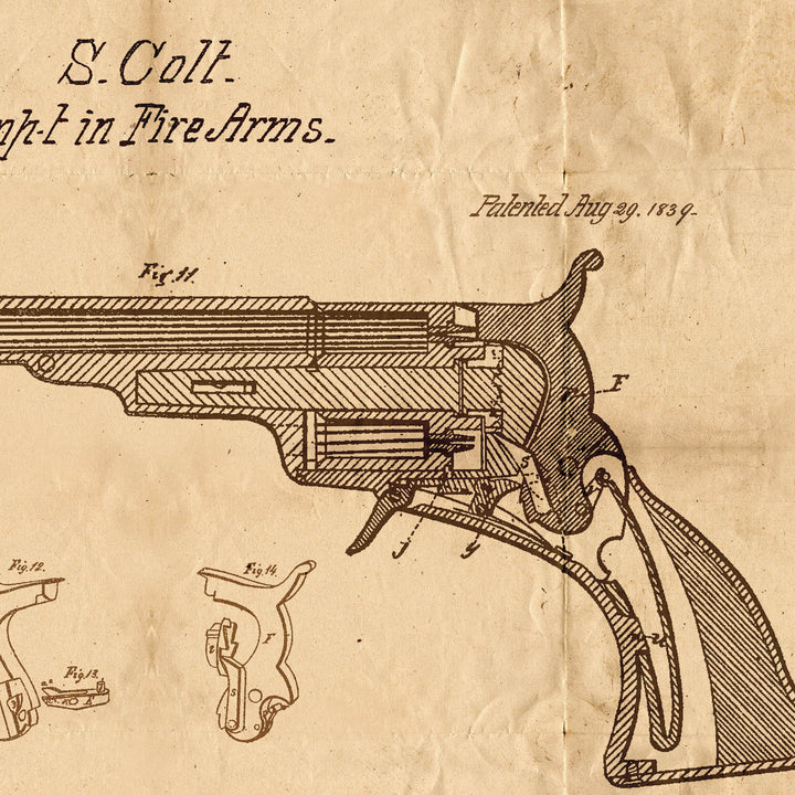 1839 Colt Fire Arm Patent Pended Retro Poster - 36" x 24"