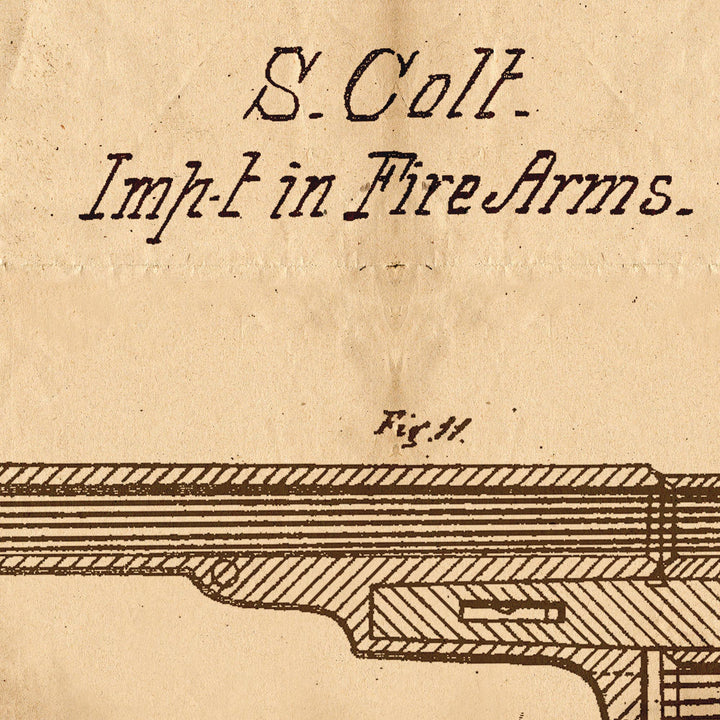1839 Colt Fire Arm Patent Pended Retro Poster - 36" x 24"