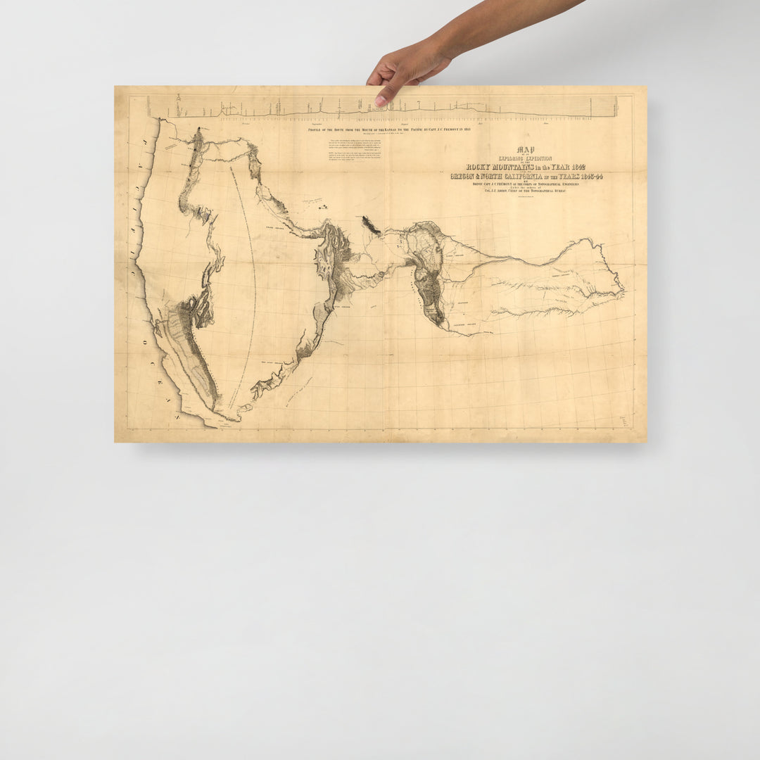 1843 Frémont Map Of Oregon & Northern California Retro Poster - 36" x 24"
