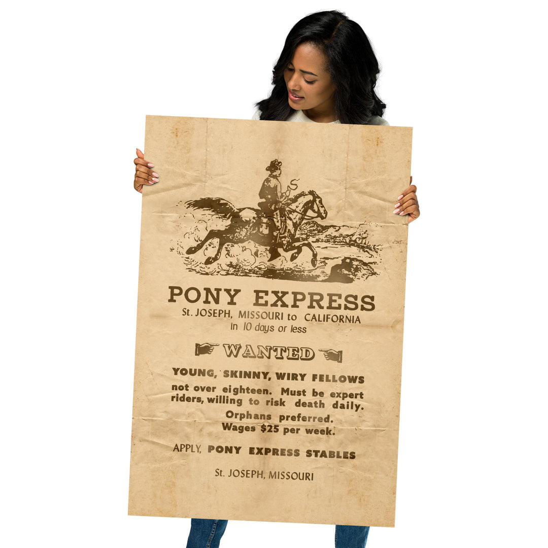 1860 'Riders Wanted' Pony Express Retro Poster - 24" x 36"