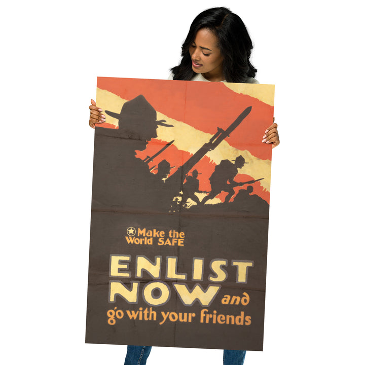 'Enlist Now And Go With Your Friends'  Retro Poster - 24" x 36"