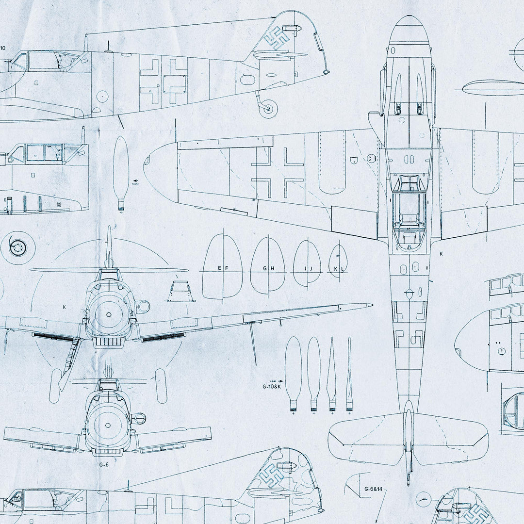 Messerschmitt BF 109 'ME 109' Blue Print Retro Poster. - 36" x 24"