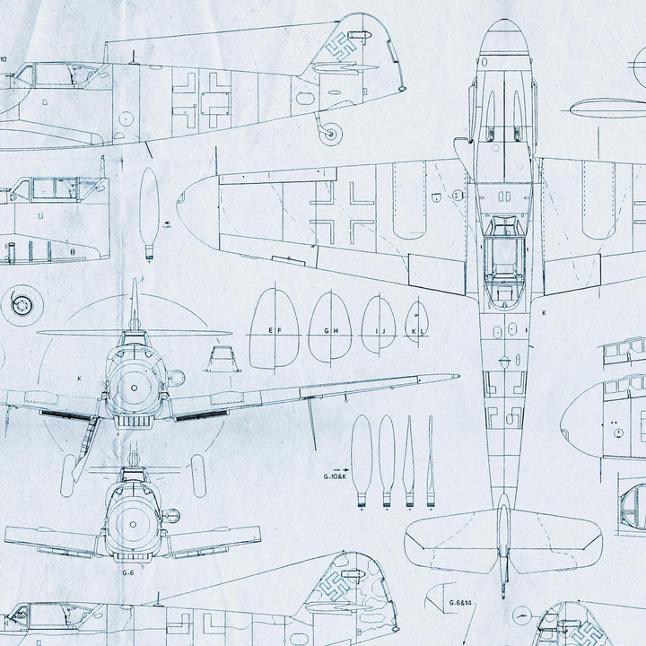 Messerschmitt BF 109 'ME 109' Blue Print Retro Poster. - 36" x 24"