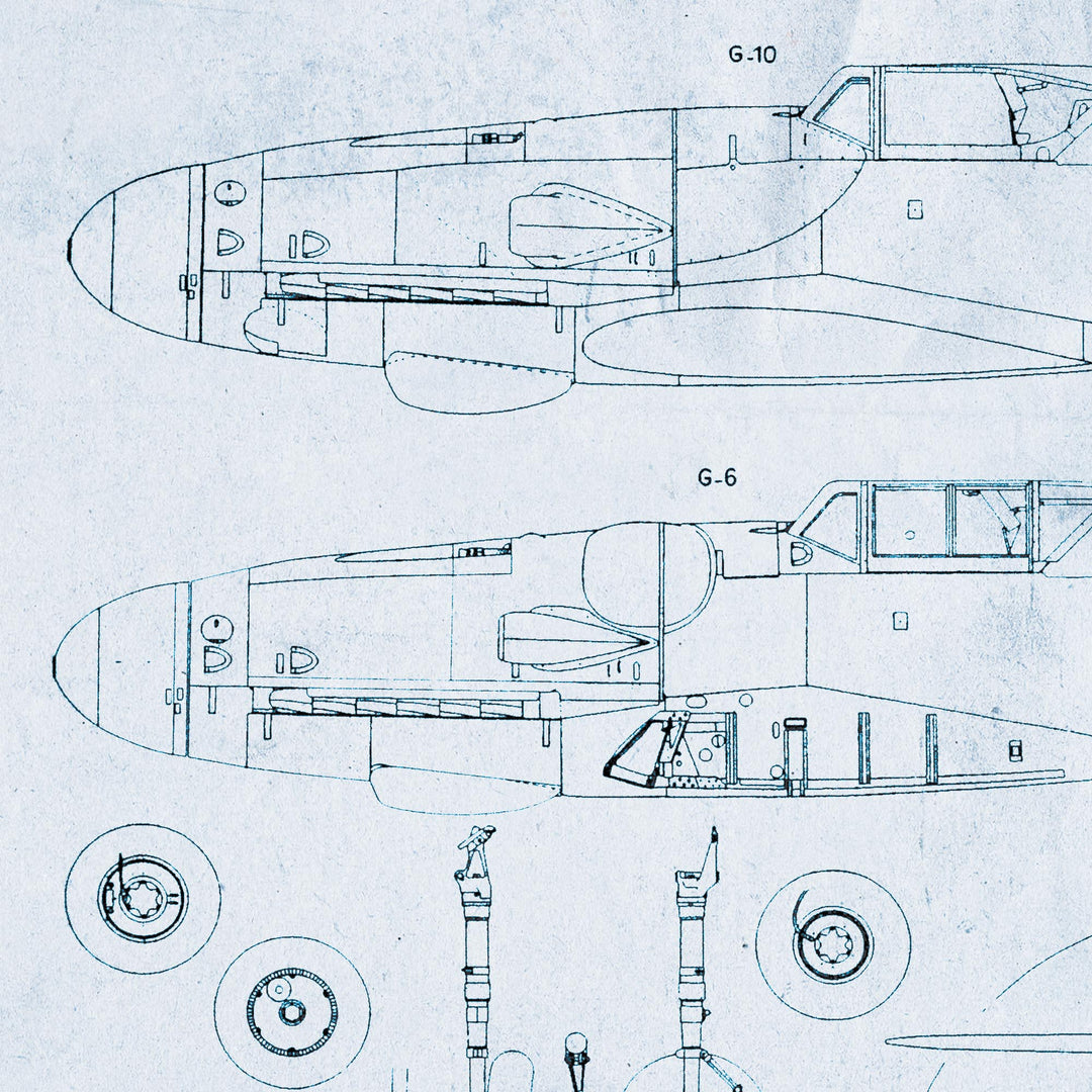Messerschmitt BF 109 'ME 109' Blue Print Retro Poster. - 36" x 24"