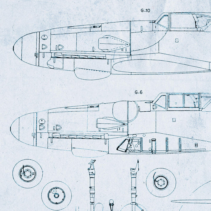 Messerschmitt BF 109 'ME 109' Blue Print Retro Poster. - 36" x 24"