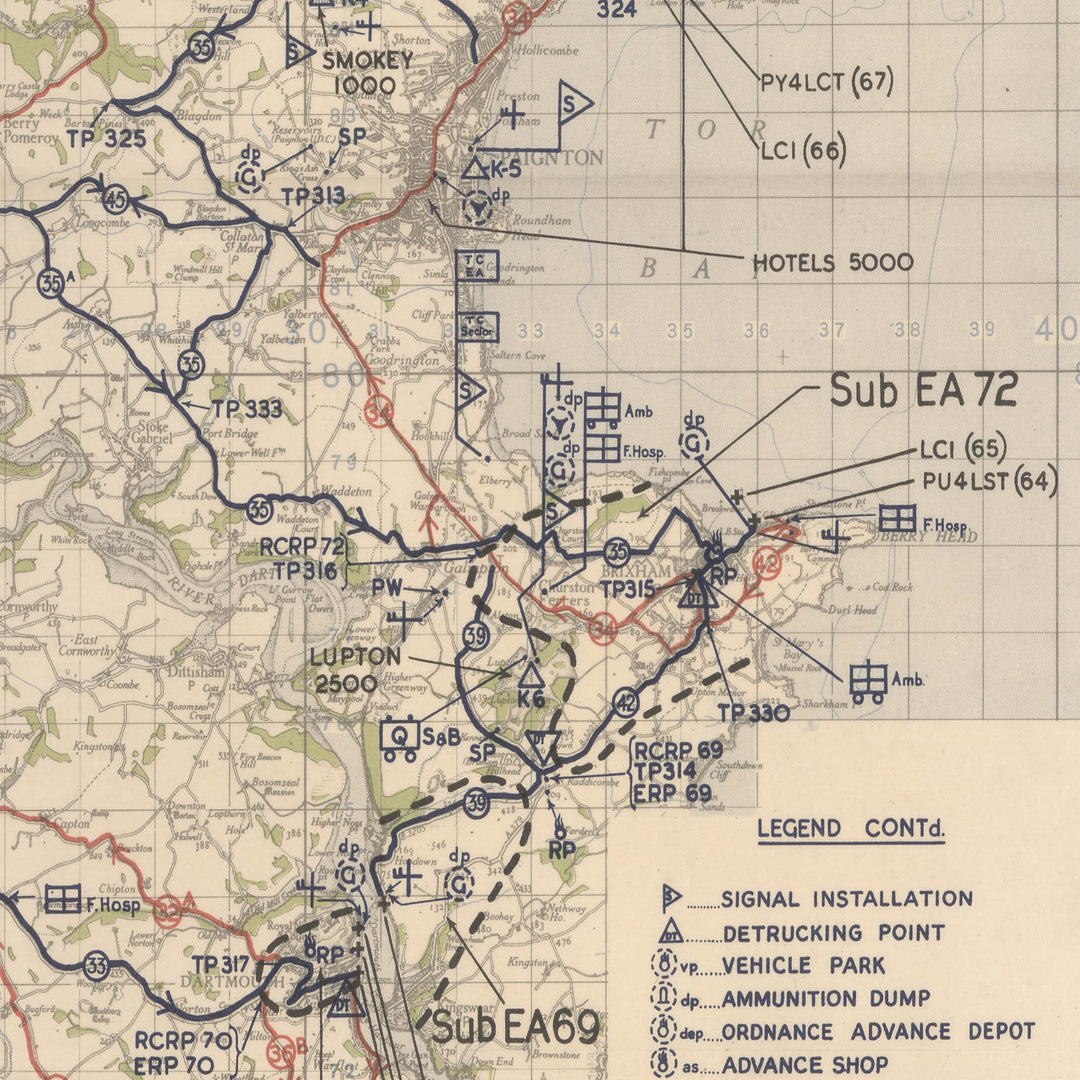 Operation Overlord 1944 Devon Embarkation Map Retro Poster - 24" x 36"