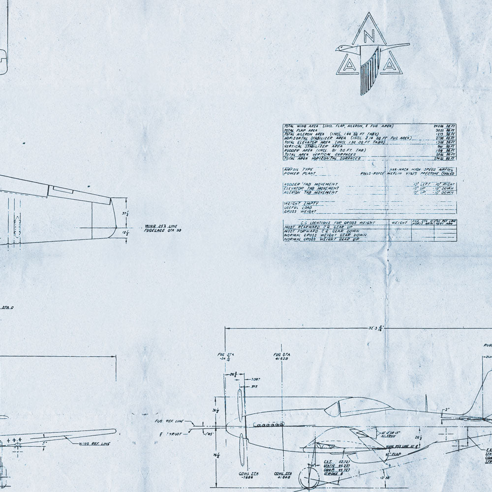 P-51 Mustang Blue Print Retro Poster - 36" x 24"