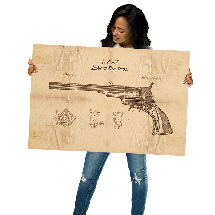 1839 Colt Fire Arm Patent Pended Retro Poster - 36" x 24"