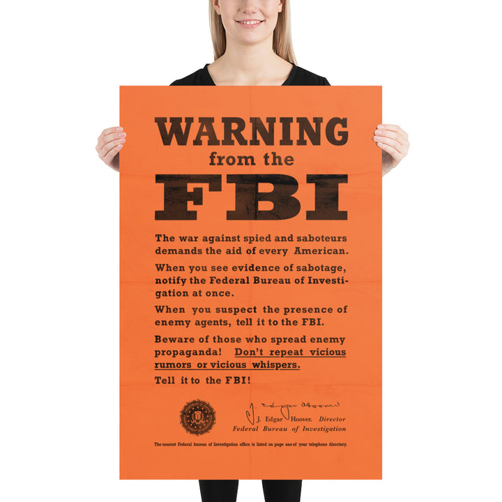 WW2 Spy 'Warning From the FBI' Retro Poster - 24" x 36"