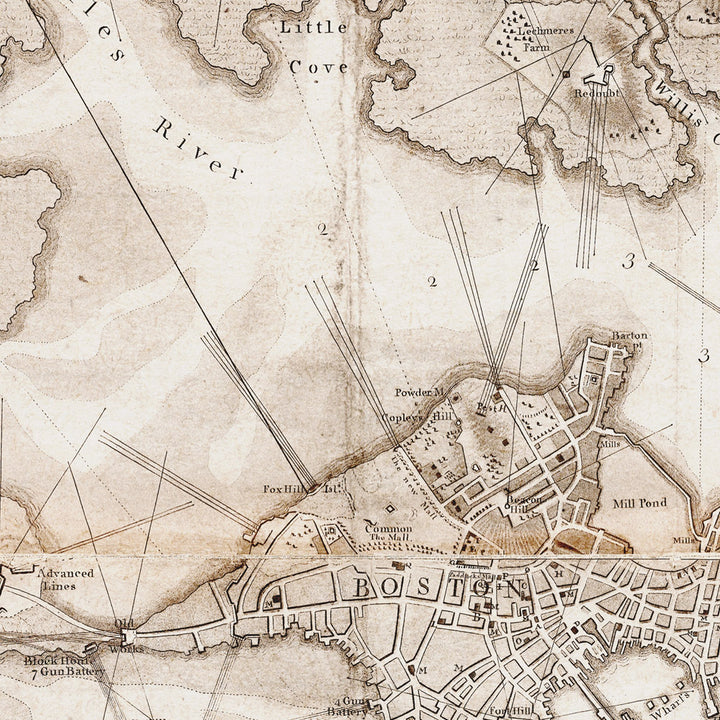 Boston Map Of Constructed Military Works In 1775-76 Retro Poster - 24" x 36"