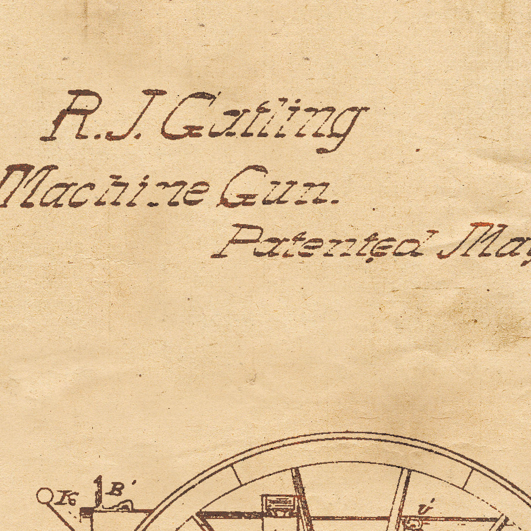 Gatling Gun Patent Pended 1865 Retro Poster - 24" x 36"