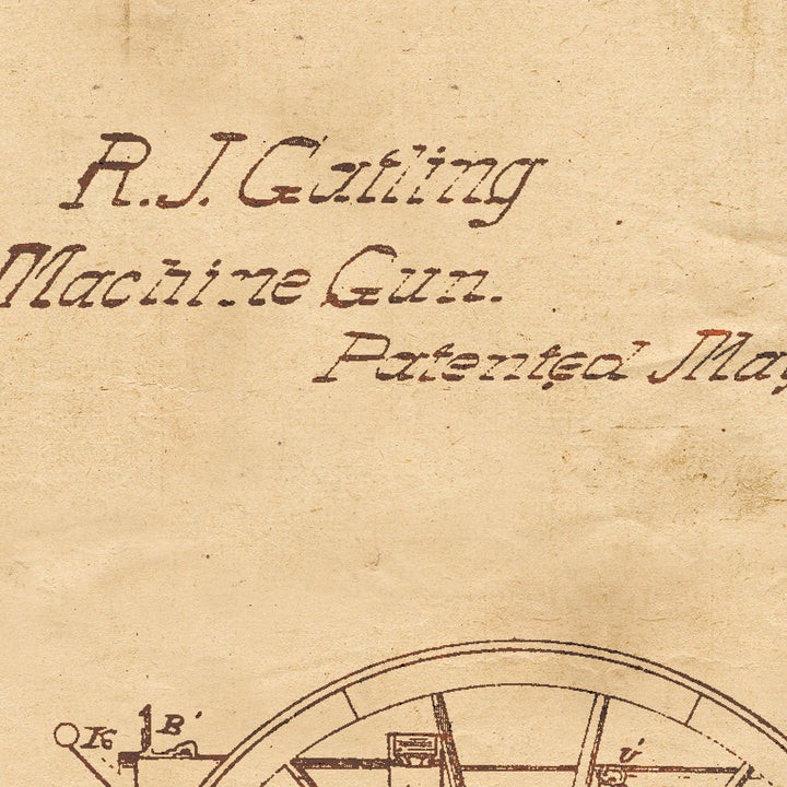 Gatling Gun Patent Pended 1865 Retro Poster - 24" x 36"