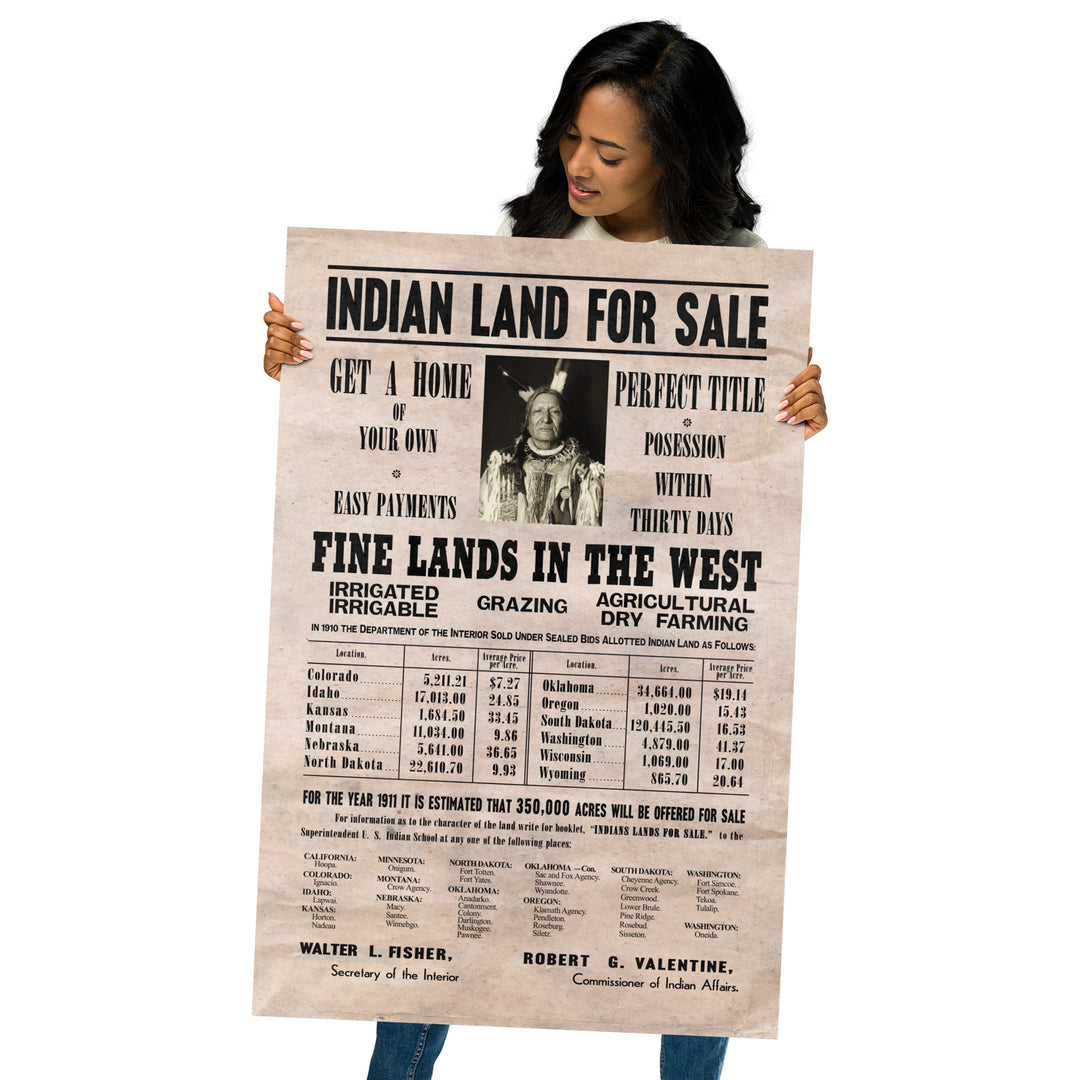 Indian Land For Sale Retro Poster - 24" x 36"