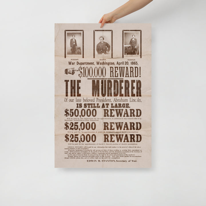 $100,000 Reward For Lincoln Murderer Retro Poster