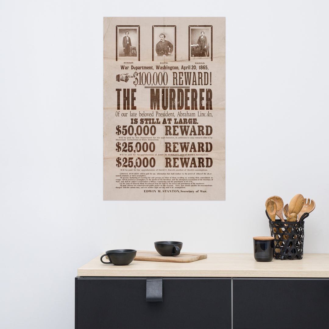 $100,000 Reward For Lincoln Murderer Retro Poster