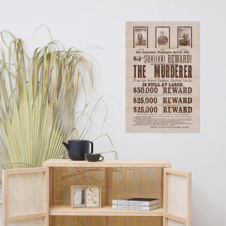 $100,000 Reward For Lincoln Murderer Retro Poster