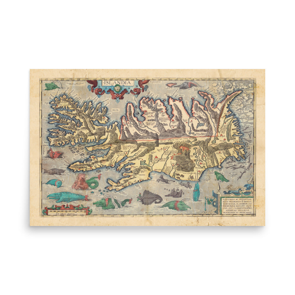 Viking Islandia Map 1603 Retro Poster - 36" x 24"