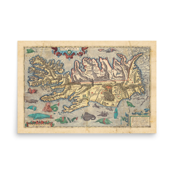 Viking Islandia Map 1603 Retro Poster - 36" x 24"