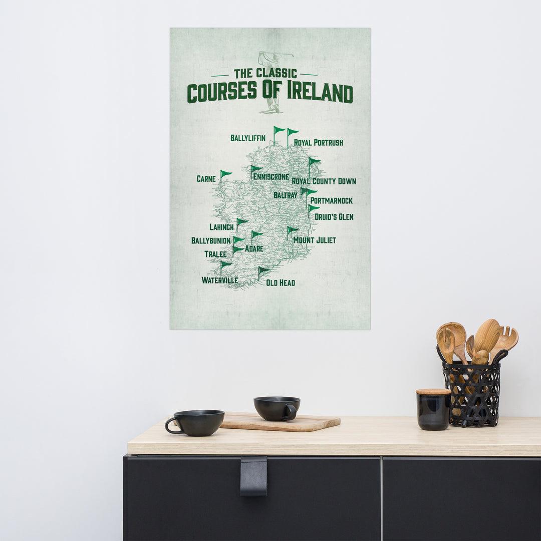 The Classic Golf Courses Of Ireland Retro Poster - 24" x 36"