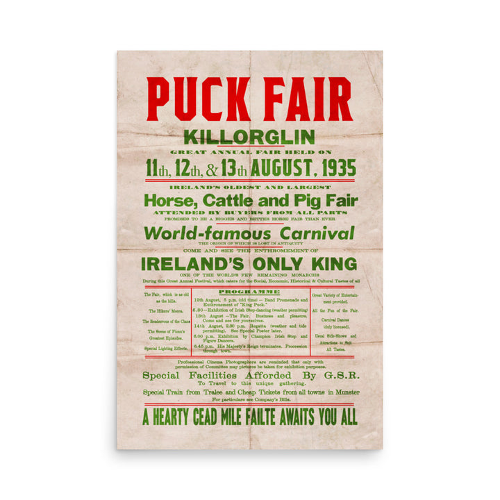 The Killorglin Puck Fair Retro Poster - 24" x 36"