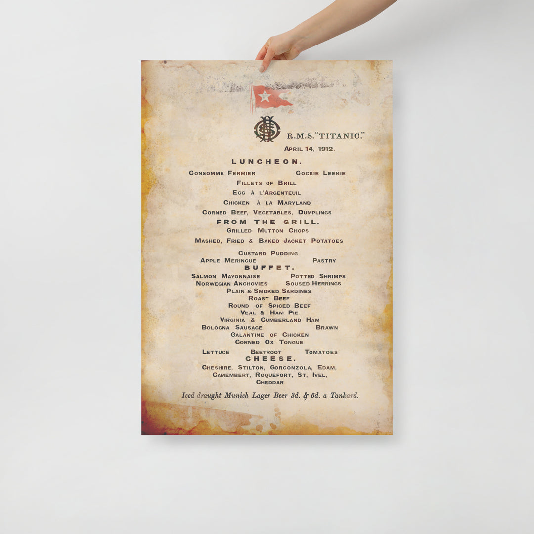 The Luncheon Menu Of The Titanic Retro Poster - 24" x 36"