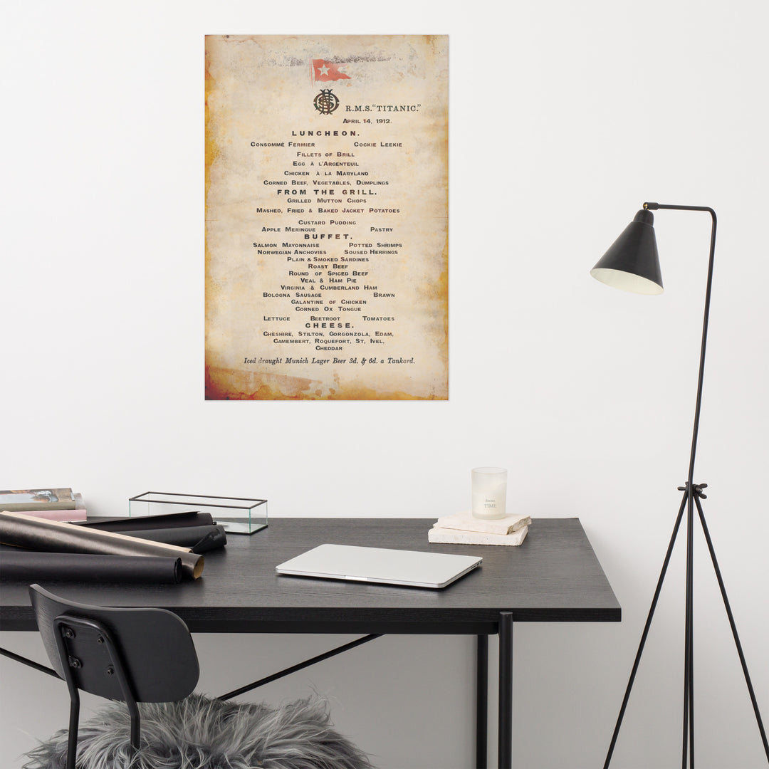 The Luncheon Menu Of The Titanic Retro Poster - 24" x 36"