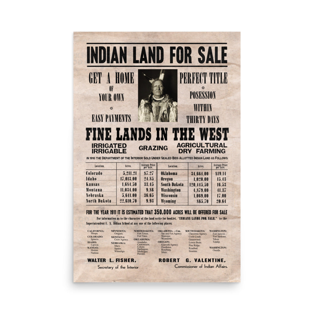 Indian Land For Sale Retro Poster - 24" x 36"