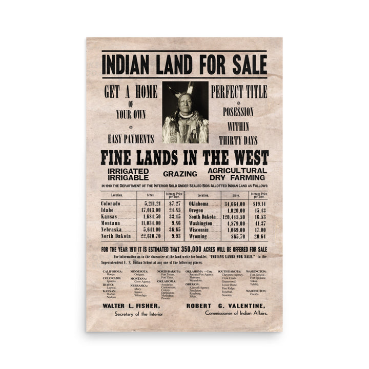 Indian Land For Sale Retro Poster - 24" x 36"