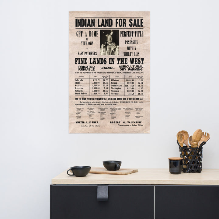 Indian Land For Sale Retro Poster - 24" x 36"