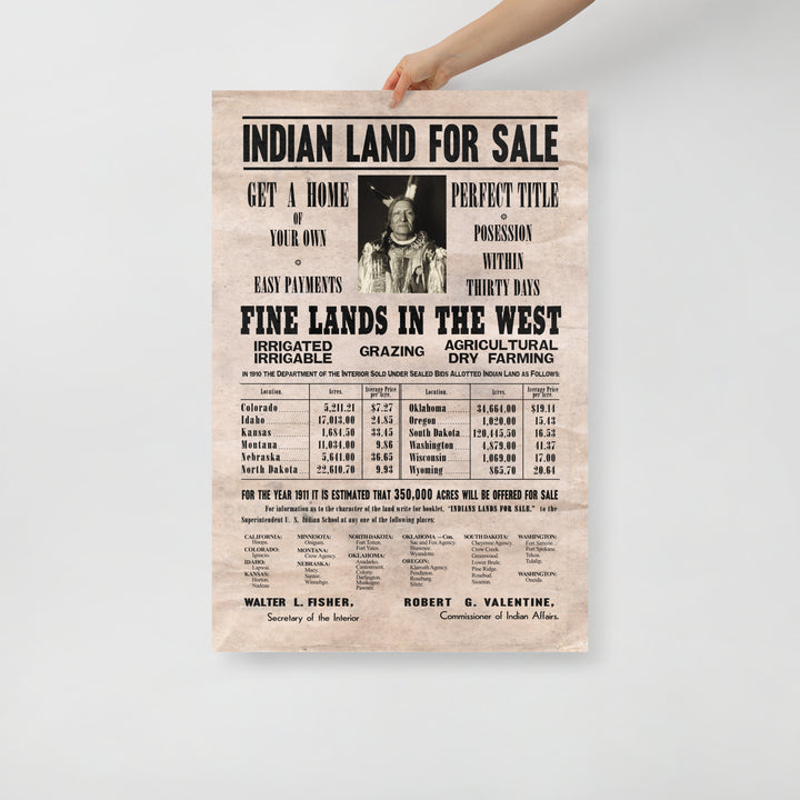 Indian Land For Sale Retro Poster - 24" x 36"
