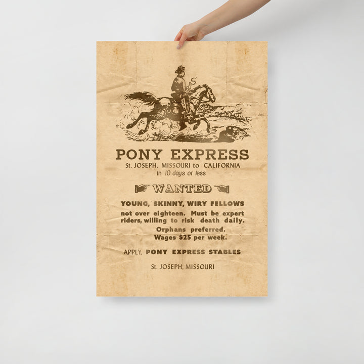 1860 'Riders Wanted' Pony Express Retro Poster - 24" x 36"