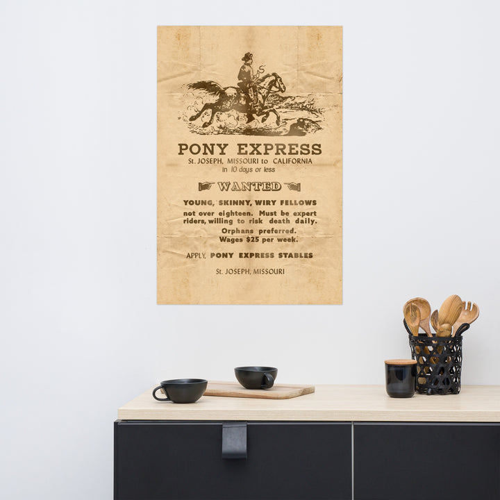 1860 'Riders Wanted' Pony Express Retro Poster - 24" x 36"