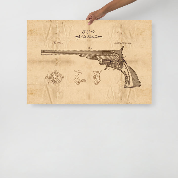 1839 Colt Fire Arm Patent Pended Retro Poster - 36" x 24"