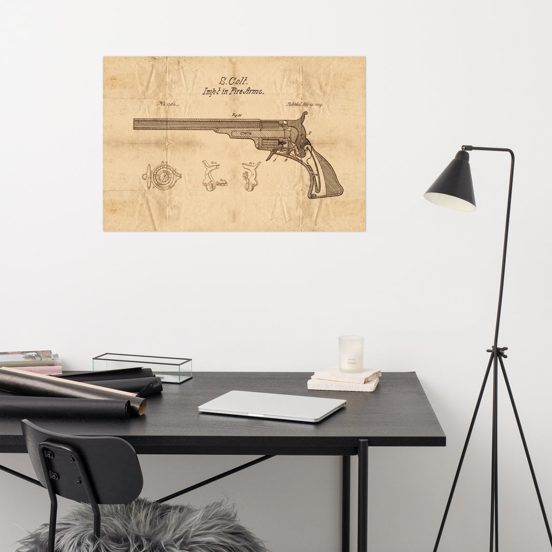 1839 Colt Fire Arm Patent Pended Retro Poster - 36" x 24"
