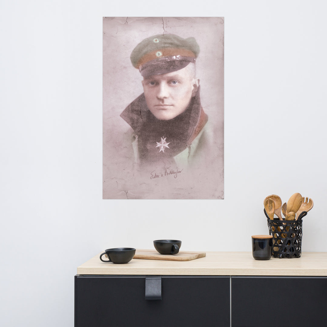 Manfred von Richthofen - The Red Baron Retro Poster - 24" x 36"