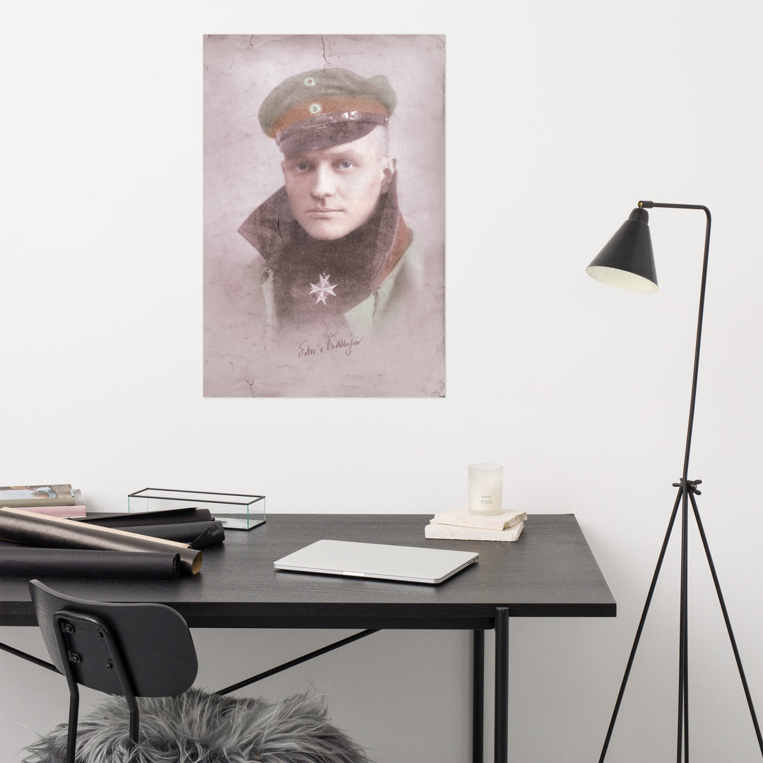 Manfred von Richthofen - The Red Baron Retro Poster - 24" x 36"