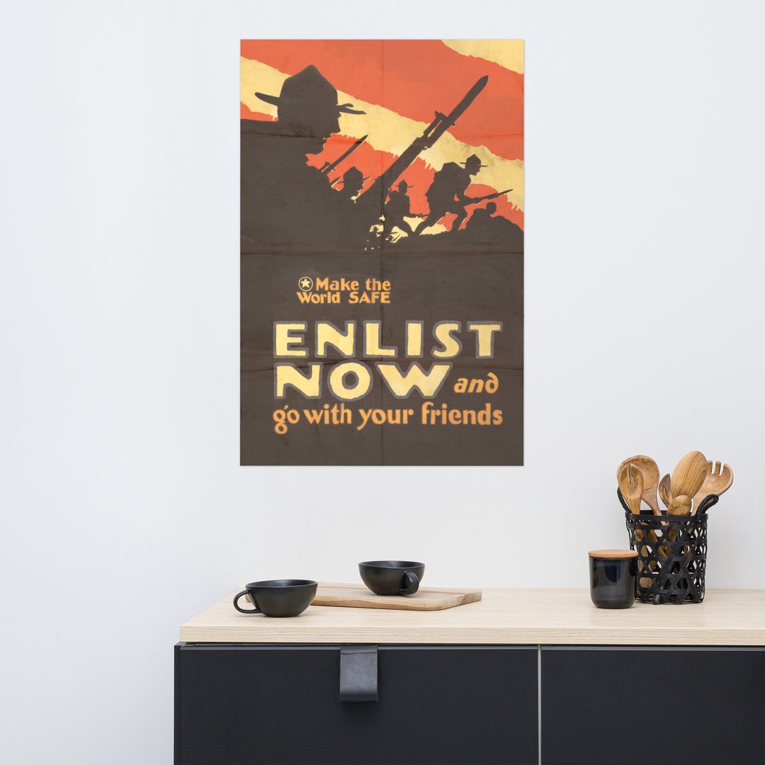'Enlist Now And Go With Your Friends'  Retro Poster - 24" x 36"