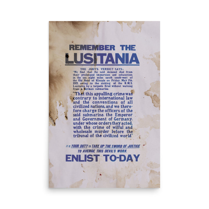 'Remember The Lusitania' Retro Poster - 24" x 36"