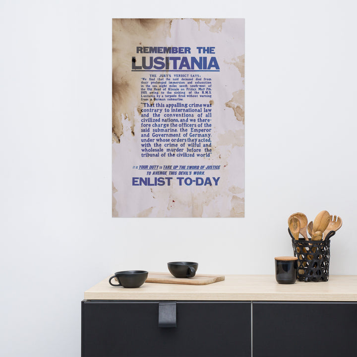 'Remember The Lusitania' Retro Poster - 24" x 36"