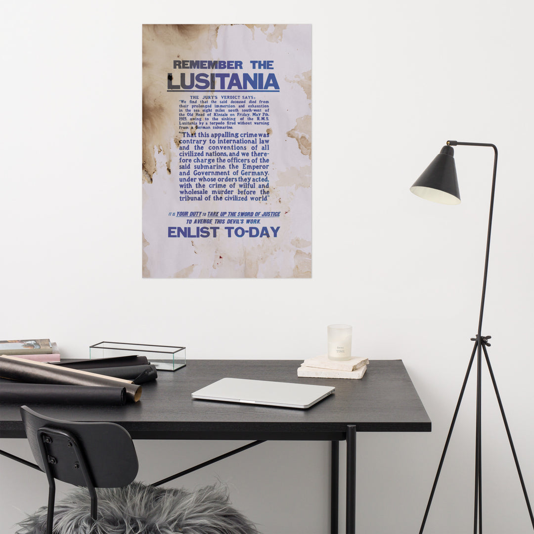 'Remember The Lusitania' Retro Poster - 24" x 36"