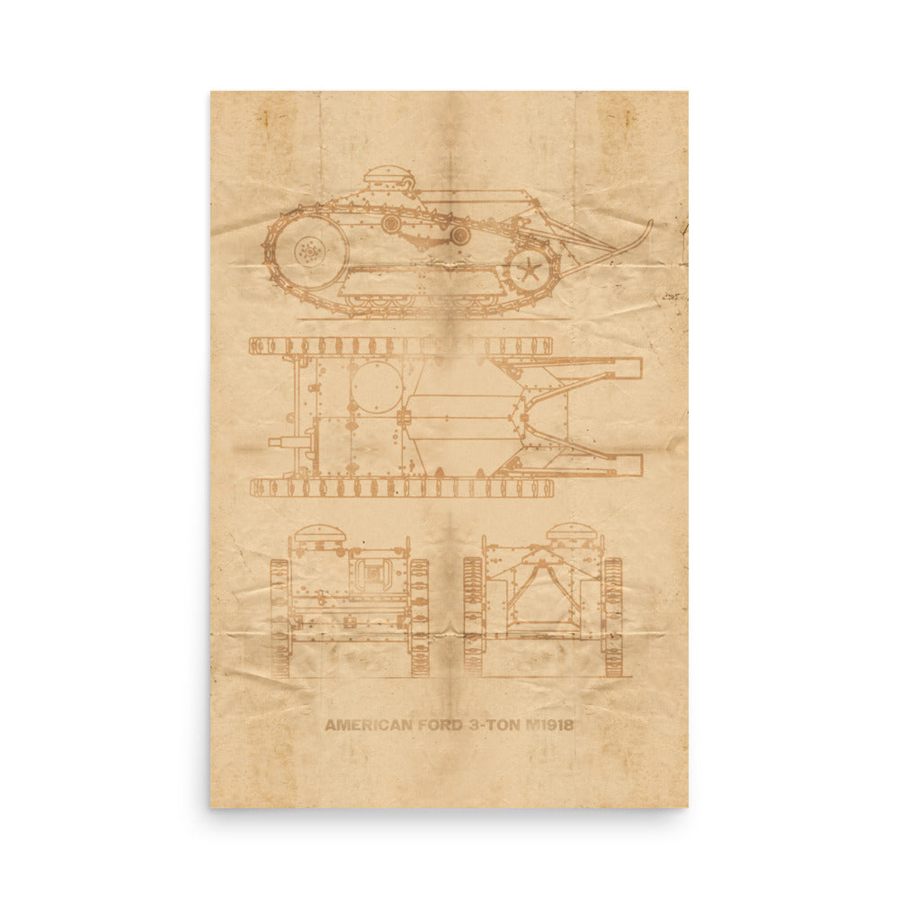 The Ford 3-Ton M1918 Tank Retro Poster - 24" x 36"