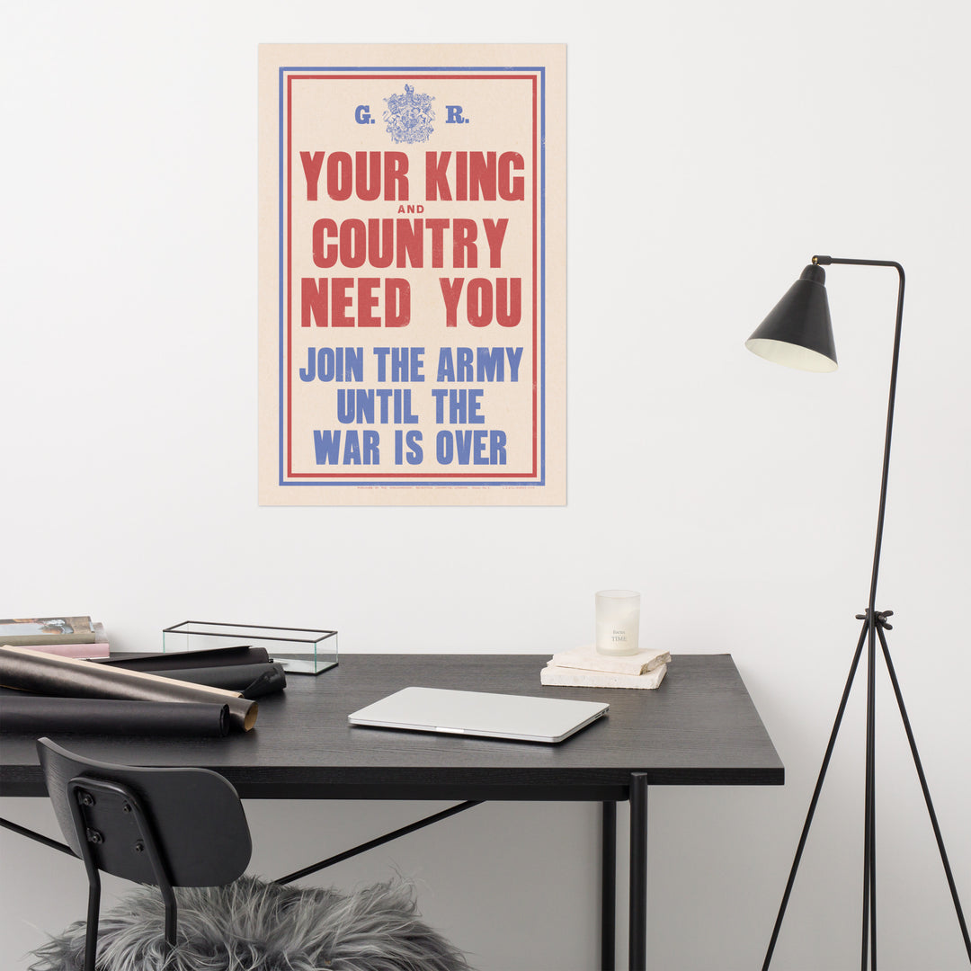 'Your King and Country Need You' Retro Poster - 24" x 36"
