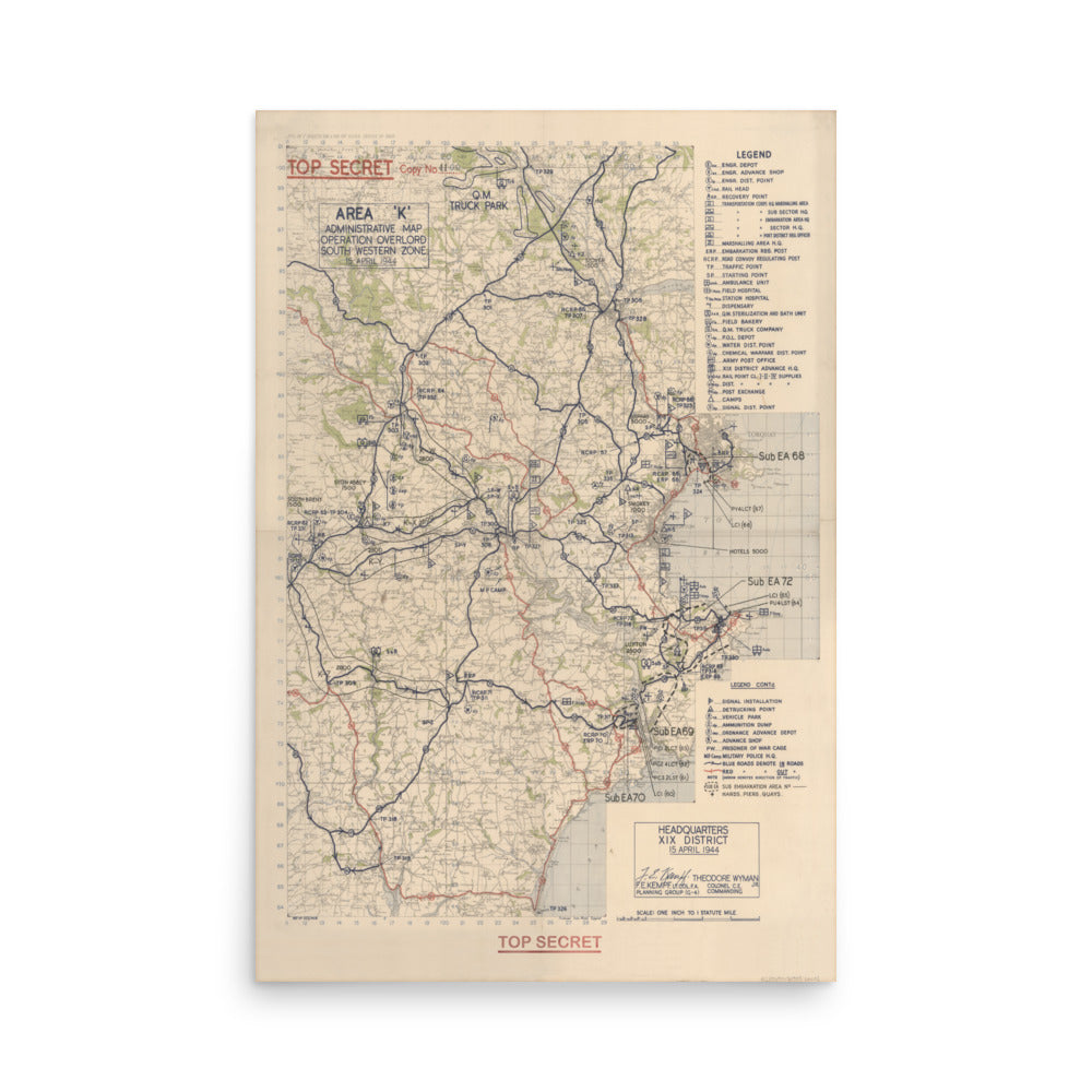 Operation Overlord 1944 Devon Embarkation Map Retro Poster - 24" x 36"