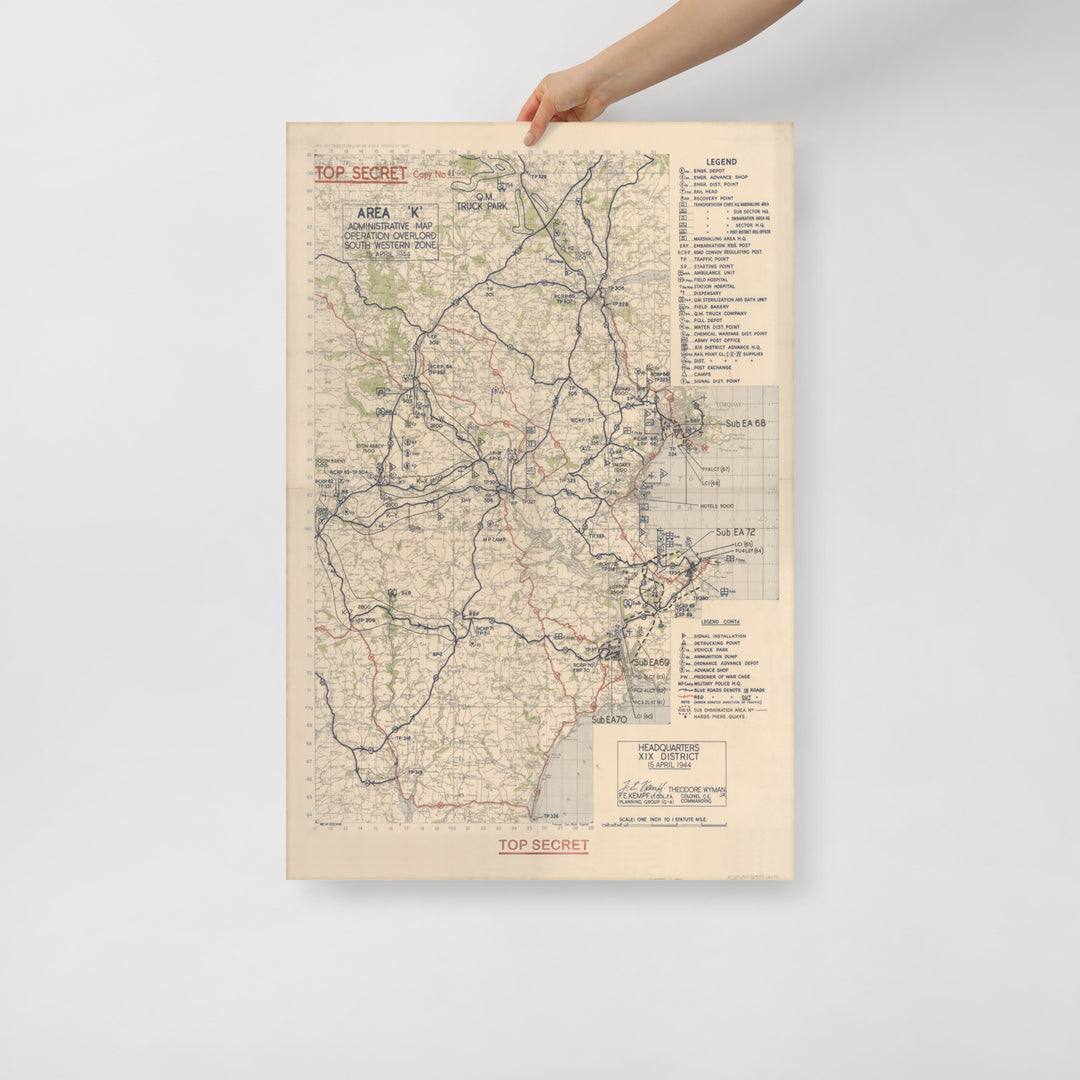 Operation Overlord 1944 Devon Embarkation Map Retro Poster - 24" x 36"