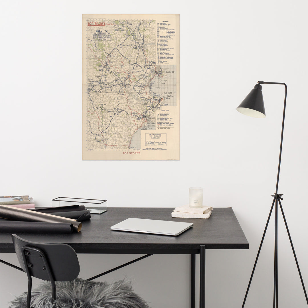 Operation Overlord 1944 Devon Embarkation Map Retro Poster - 24" x 36"