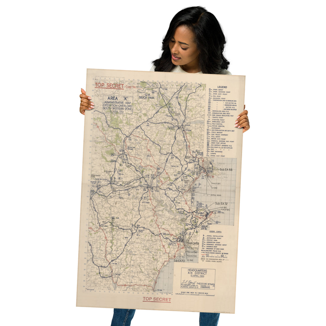 Operation Overlord 1944 Devon Embarkation Map Retro Poster - 24" x 36"