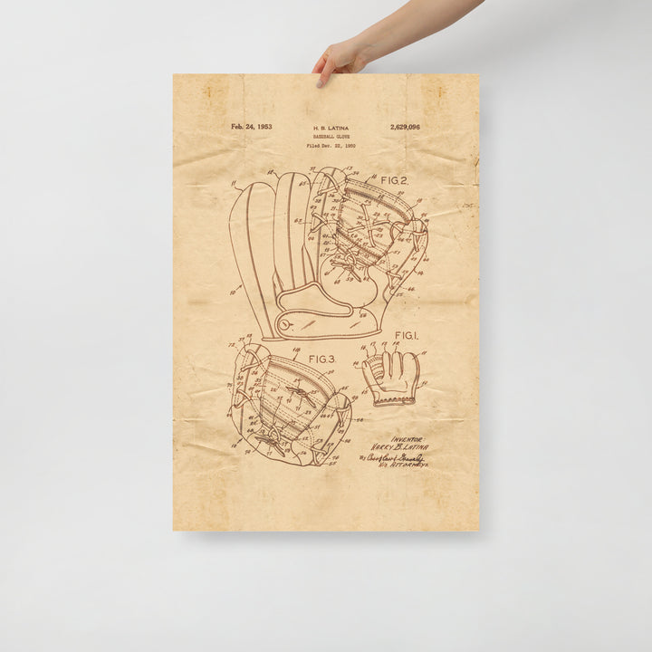 Baseball Glove Patent Pended 1853 Retro Poster - 24" x 36"