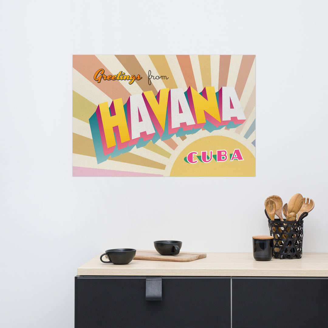 'Greetings from Havana' Retro Poster - 36" x 24"