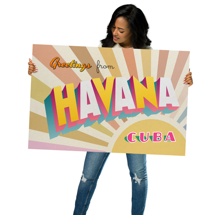 'Greetings from Havana' Retro Poster - 36" x 24"